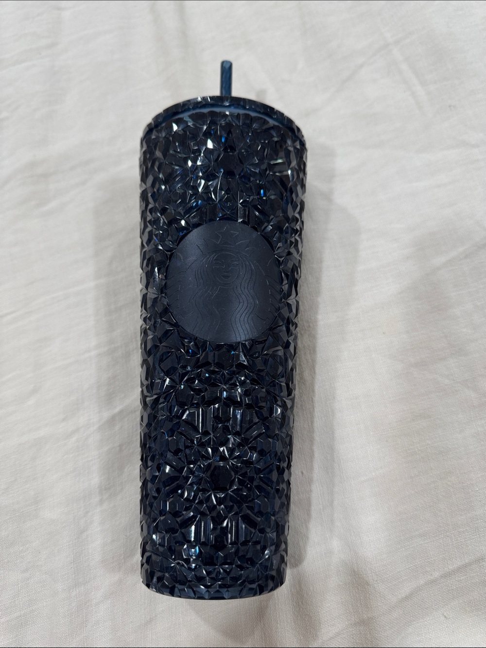 Starbucks Dark Blue Faceted Studded Tumbler with Straw
